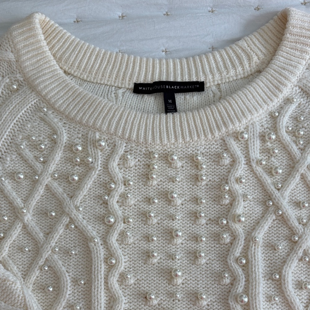 White House Black Market Ivory Pearl Sweater